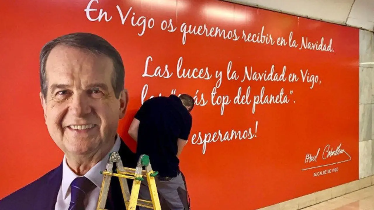 O cartaz protagonizado por Abel Caballero e criticado pola oposición. TWITTER