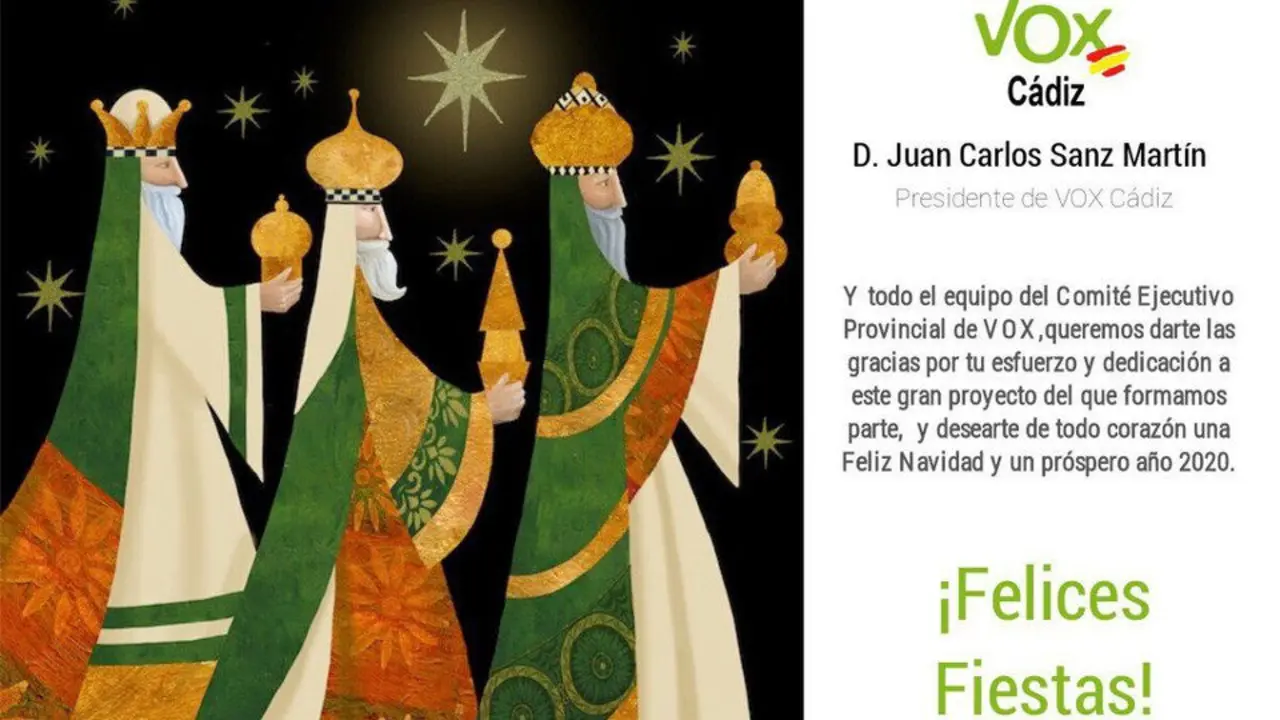 Imagen de la felicitación de Navidad del grupo de Vox en Cádiz