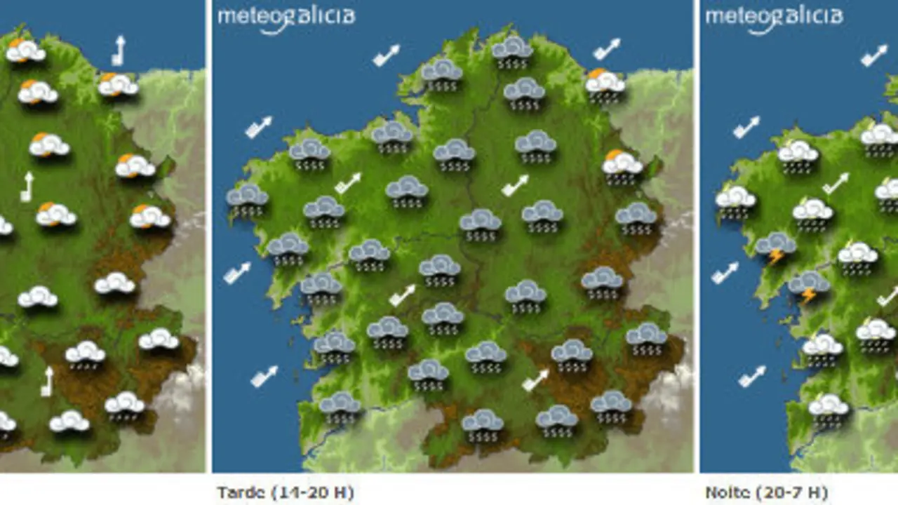 Mapa de previsión del tiempo para este miércoles.METEOGALICIA
