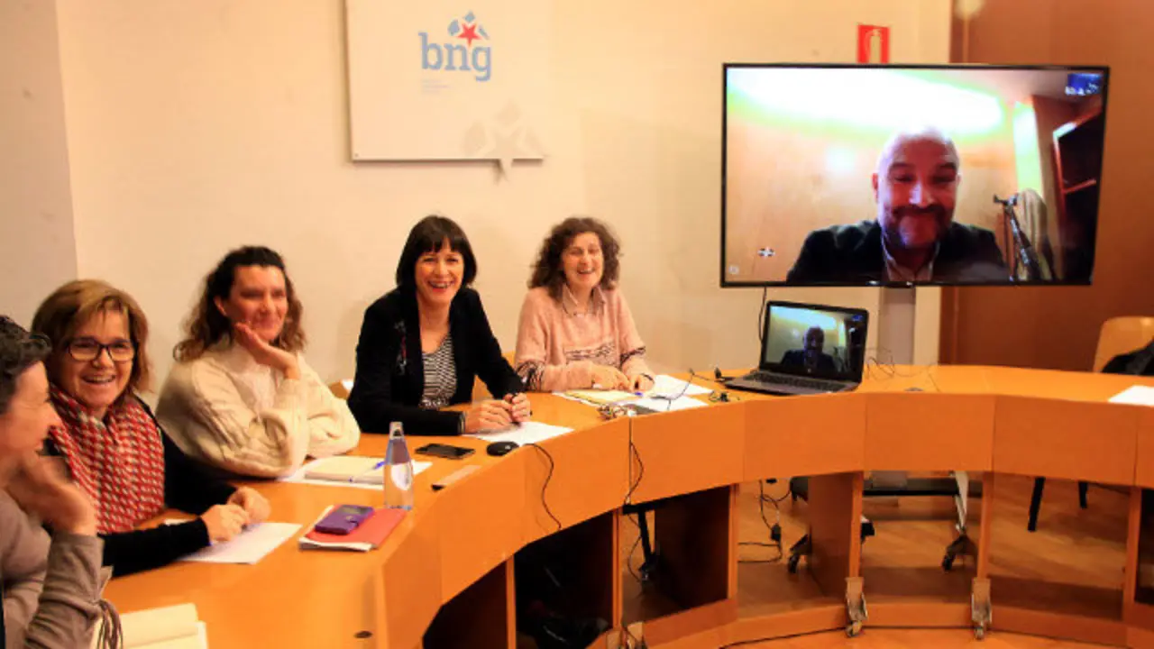 Ejecutiva del BNG, con Néstor Rego por vídeoconferencia. PEPE FERRÍN