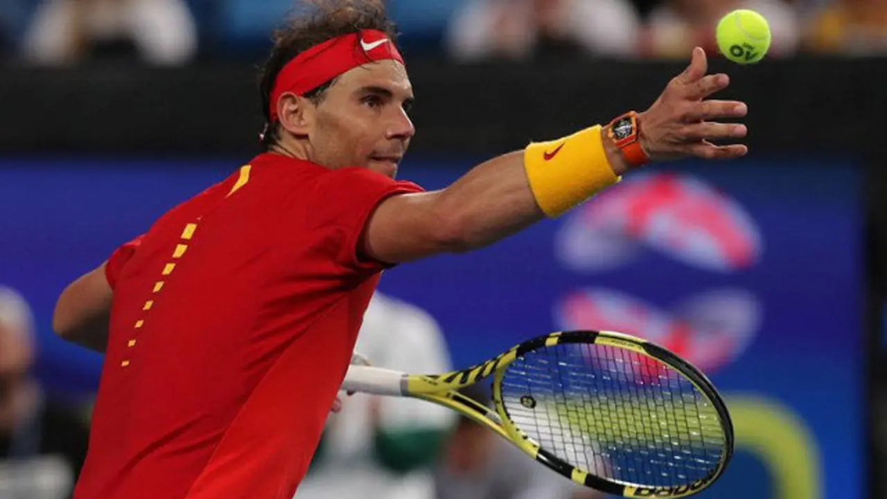 Rafa Nadal durante el duelo con Nikoloz Basilashvili. RICHARD WAINWRIGHT