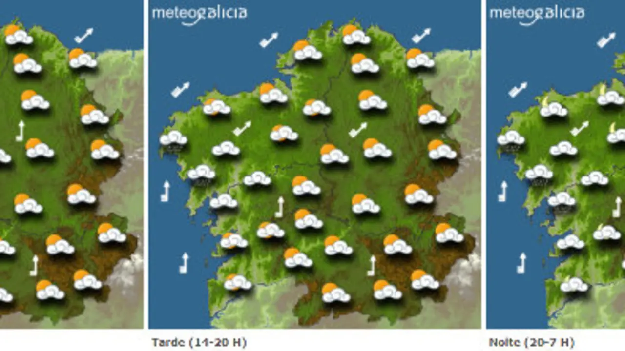 Mapa de la previsión del tiempo para este sábado en Galicia.METEOGALICIA