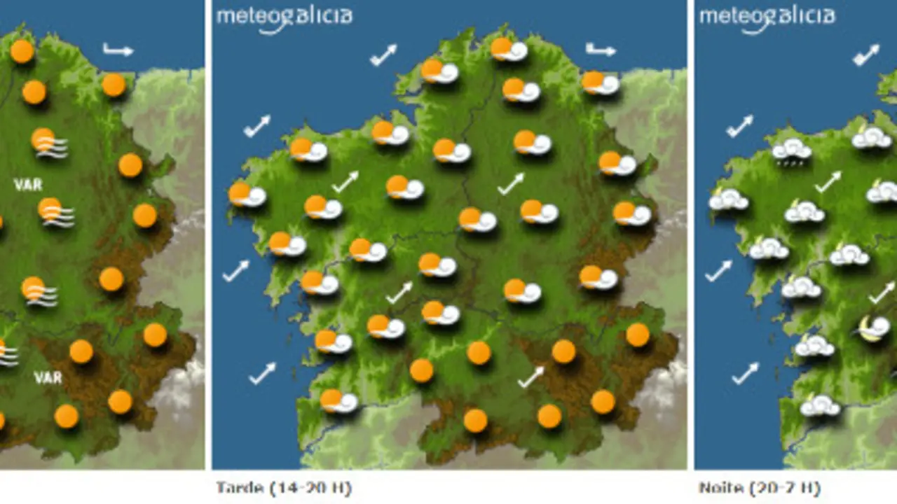 Mapa de la previsión del tiempo para este lunes en Galicia.METEOGALICIA