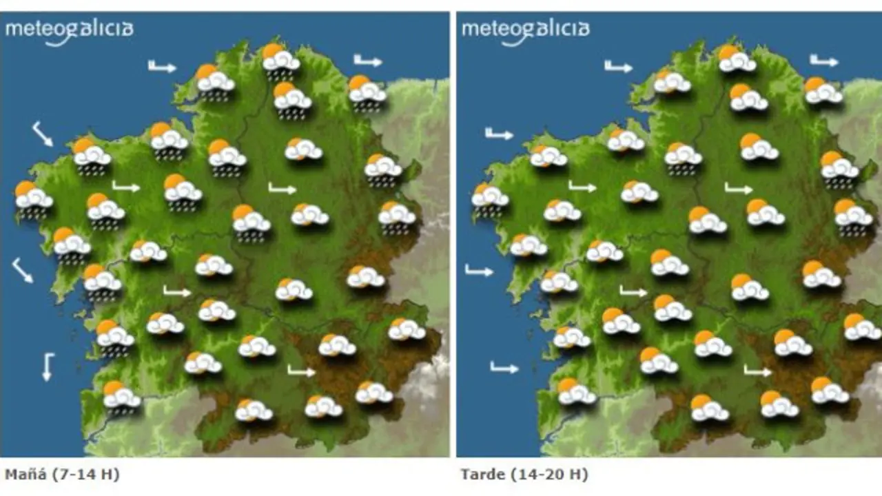 Mapa coa previsión de Meteogalicia