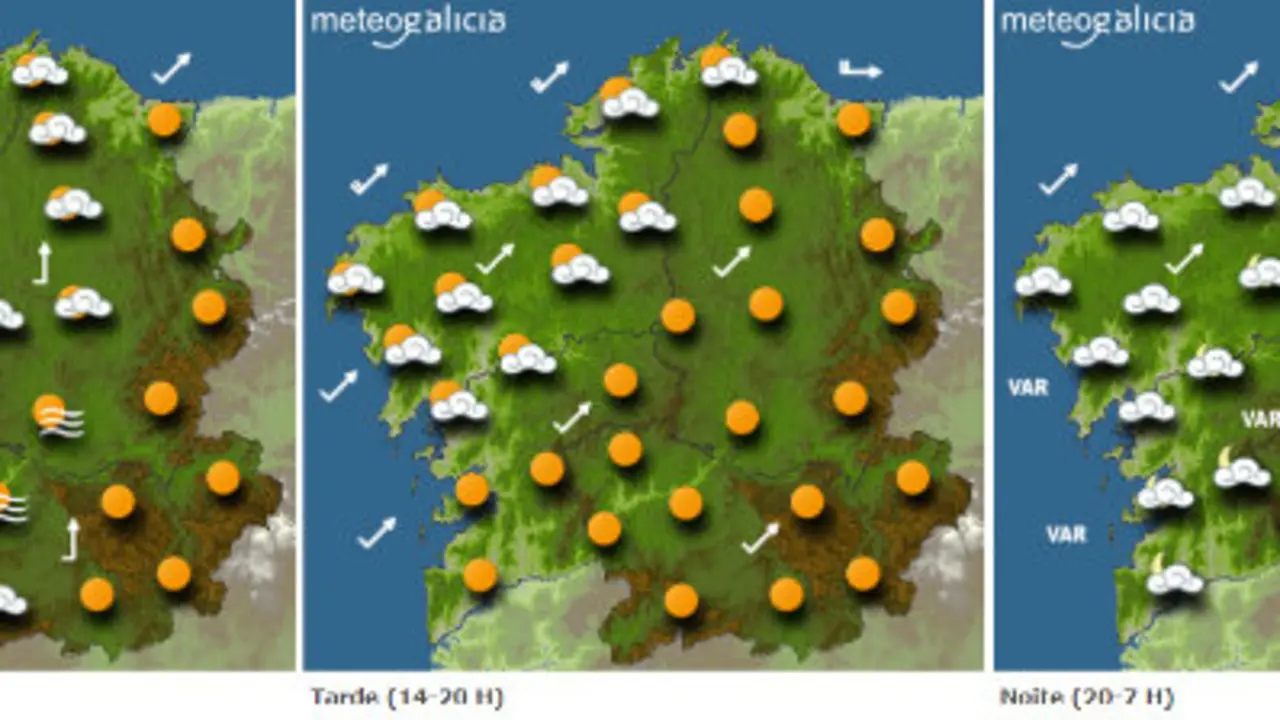 Mapa de la previsión del tiempo para este miércoles en Galicia. METEOGALICIA
