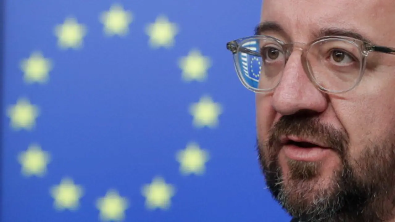 Charles Michel, tras la vídeoconferencia con los líderes de la UE. STEPHANIE LECOCQ (Efe)
