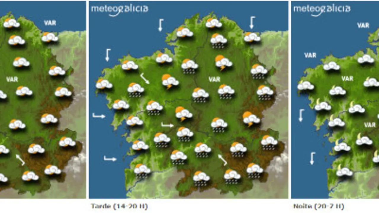 Mapa de la previsión del tiempo para este sábado en Galicia.METEOGALICIA