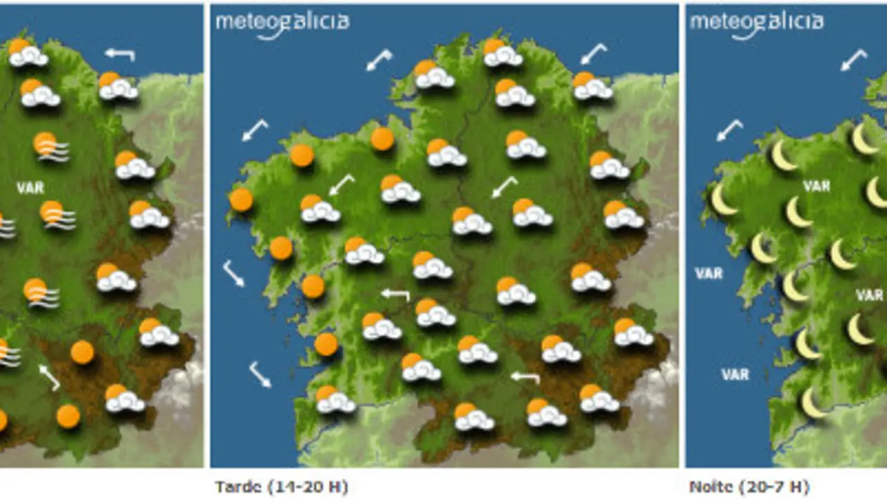 Mapa de la previsión del tiempo para este martes en Galicia. METEOGALICIA
