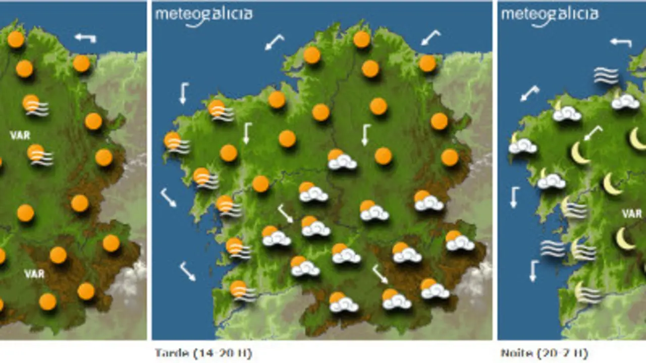 Mapa da previsión do tempo para este mércores.METEOGALICIA