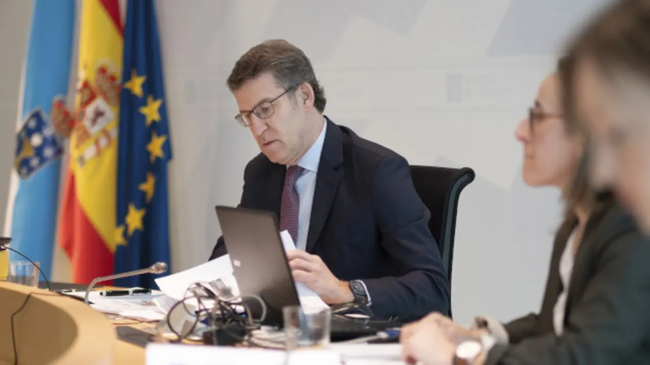 O presidente da Xunta, Alberto Núñez Feijóo, mantén unha reunión do Consello por videoconferencia. EFE