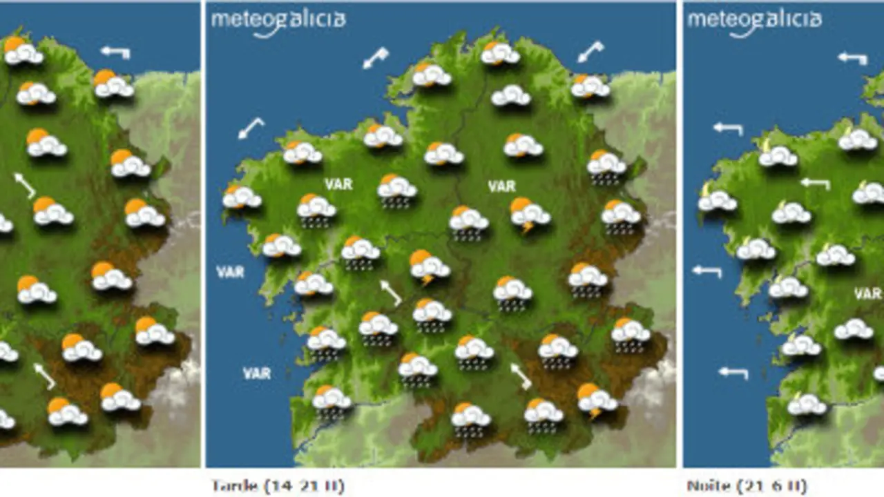 Mapa da previsión do tempo para este martes.METEOGALICIA