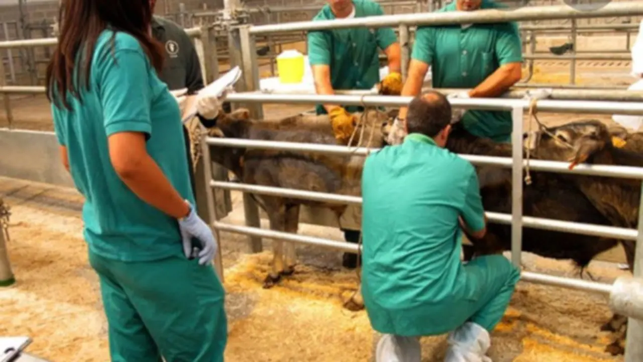 Veterinarios de Tragsatec trabajando en una explotación ganadera. CSIF