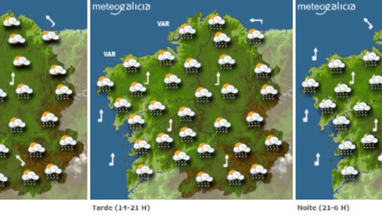Mapa de la previsión del tiempo para este jueves en Galicia.METEOGALICIA