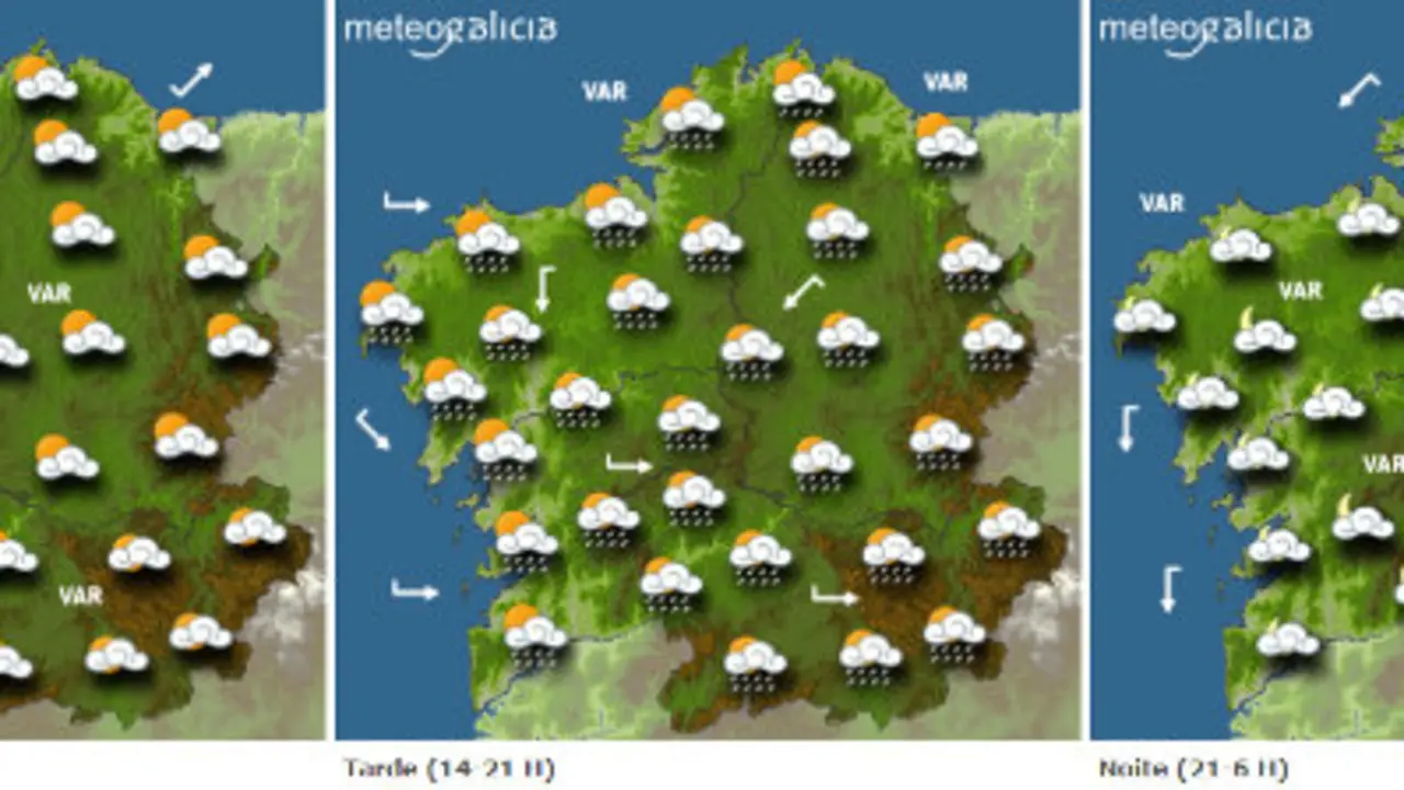Mapa da previsión do tempo para este sábado en Galicia.METEOGALICIA