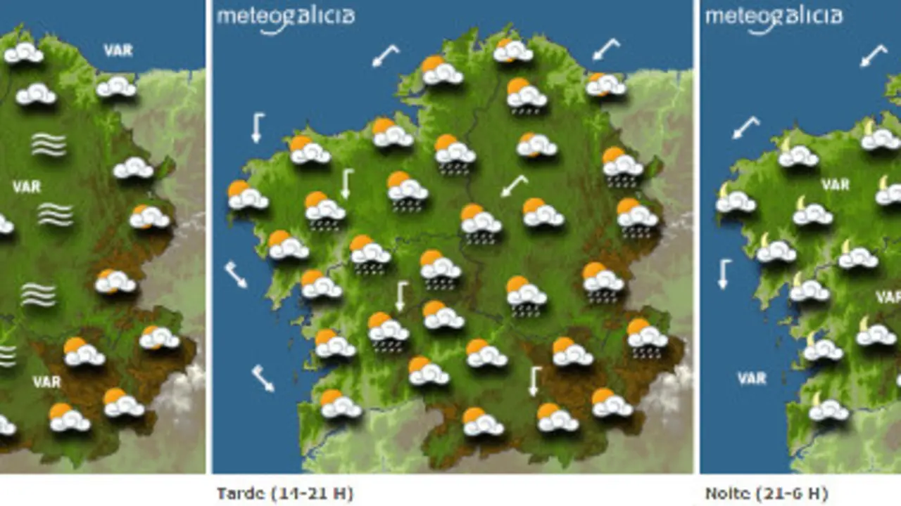 Mapa de la previsión del tiempo en Galicia para este domingo.METEOGALICIA