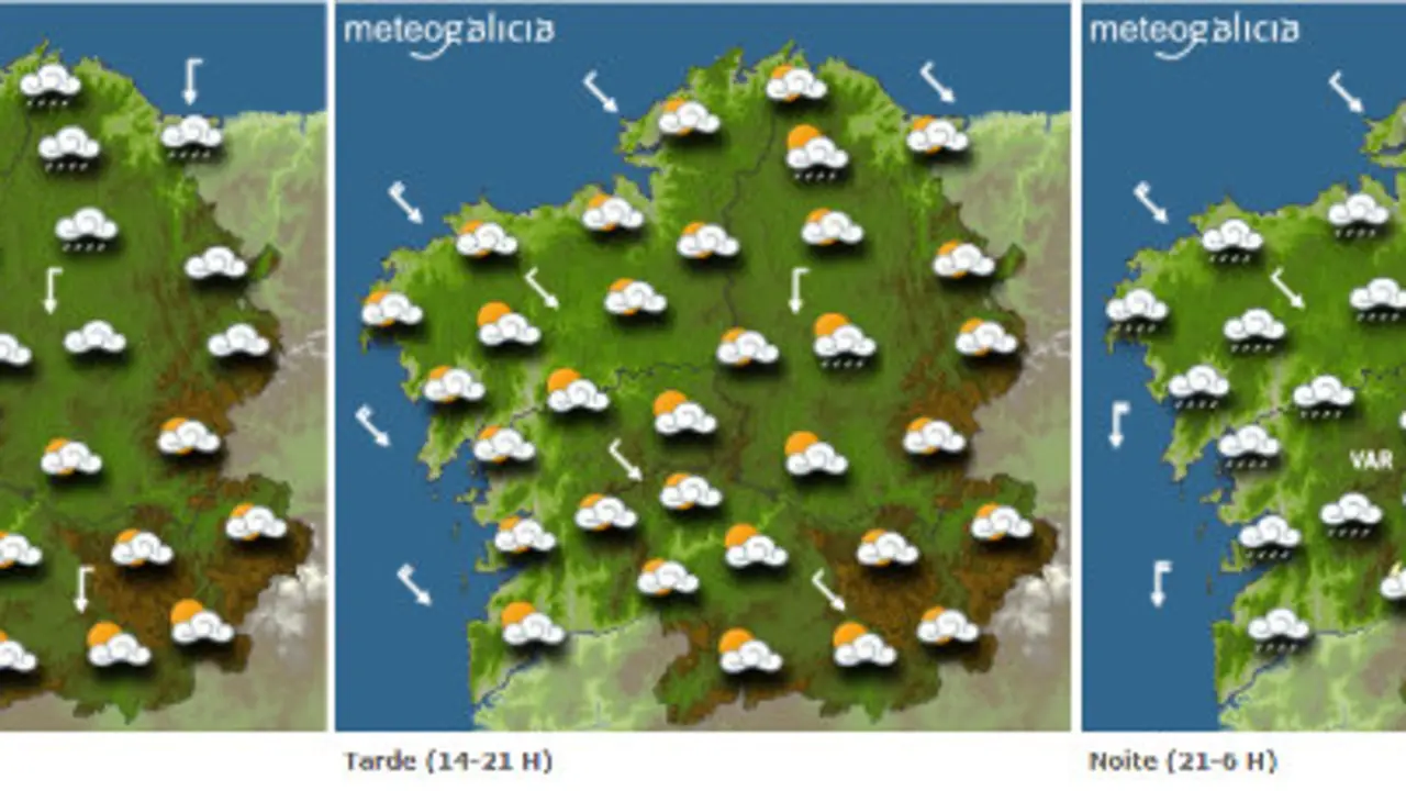 Mapa de la previsión del tiempo para este martes.METEOGALICIA