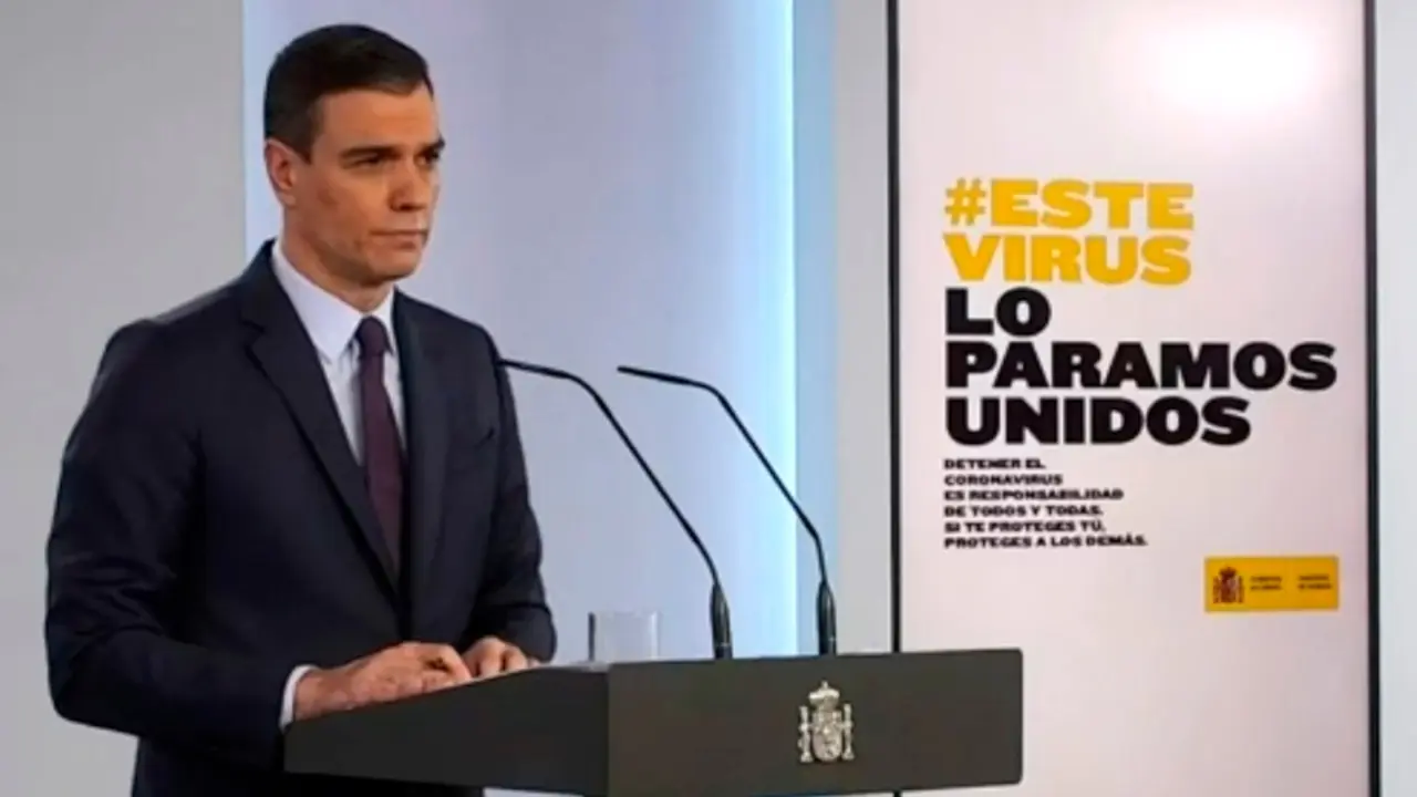 Pedro Sánchez, durante la rueda de prensa telemática ofrecida este sábado. EFE