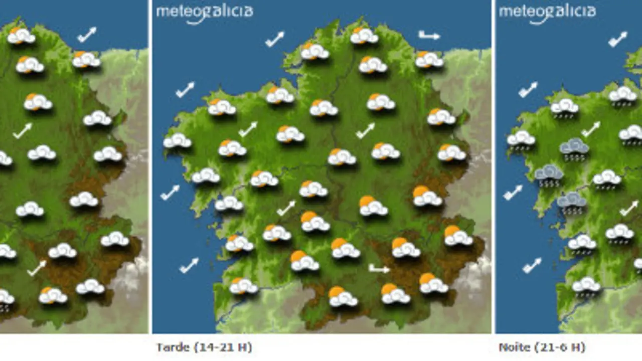 Mapa de la previsión del tiempo para este martes.METEOGALICIA