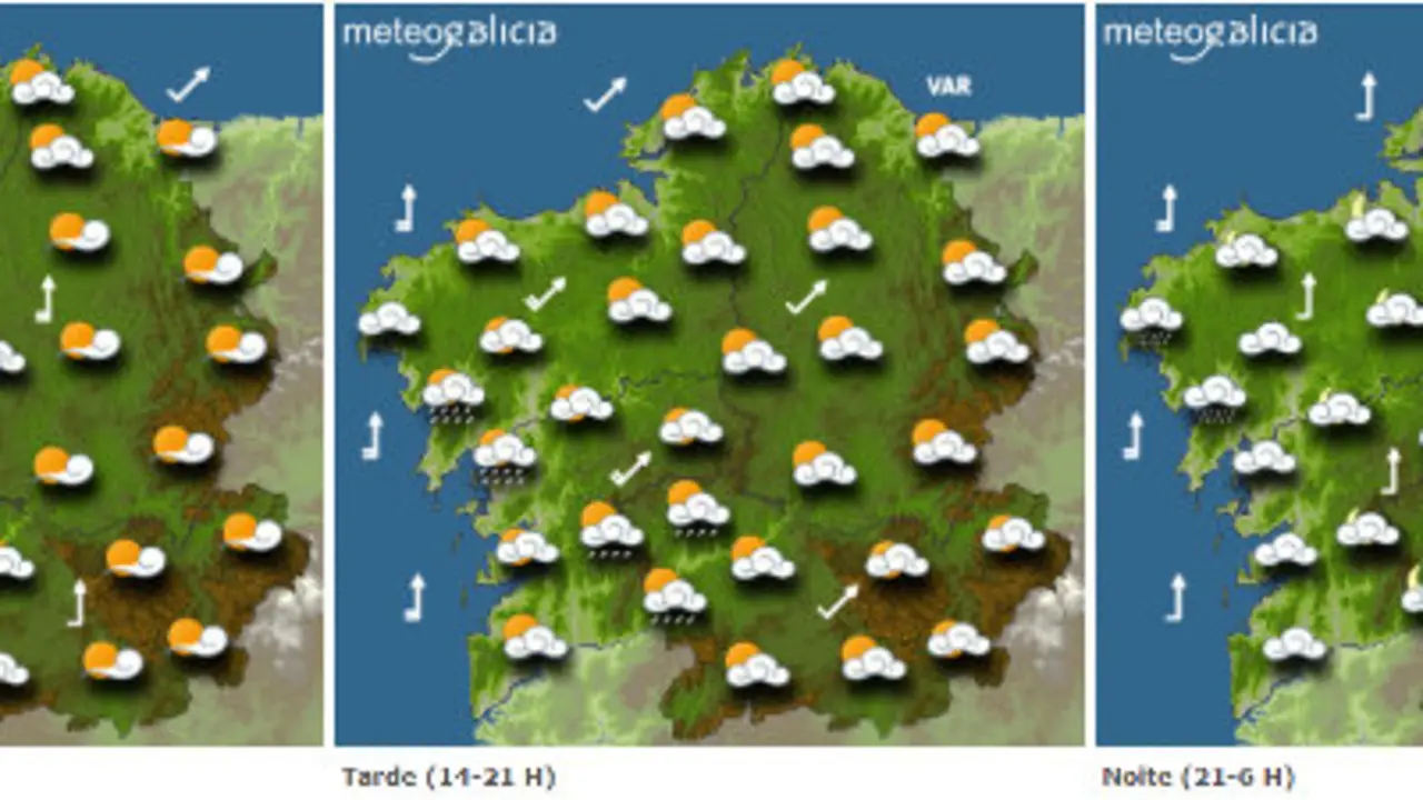 Mapa da previsión do tempo para este martes en Galicia.METEOGALICIA