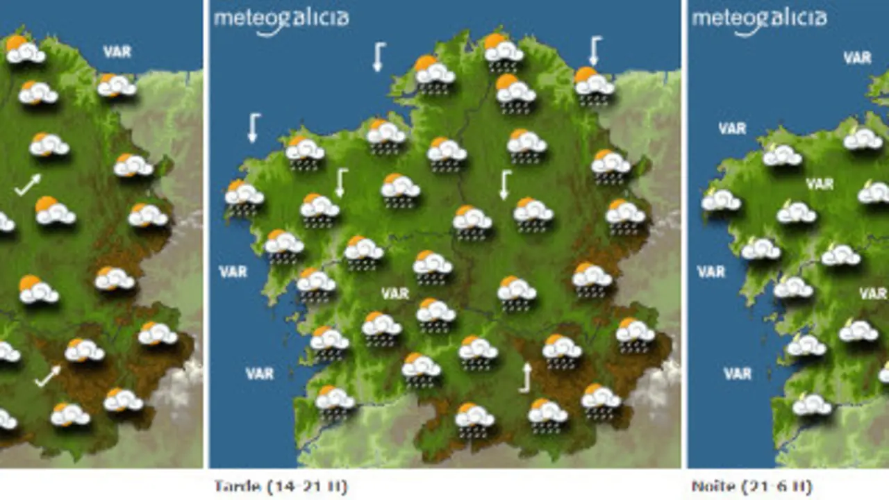 Mapa de la previsión del tiempo para este sábado en Galicia.METEOGALICIA