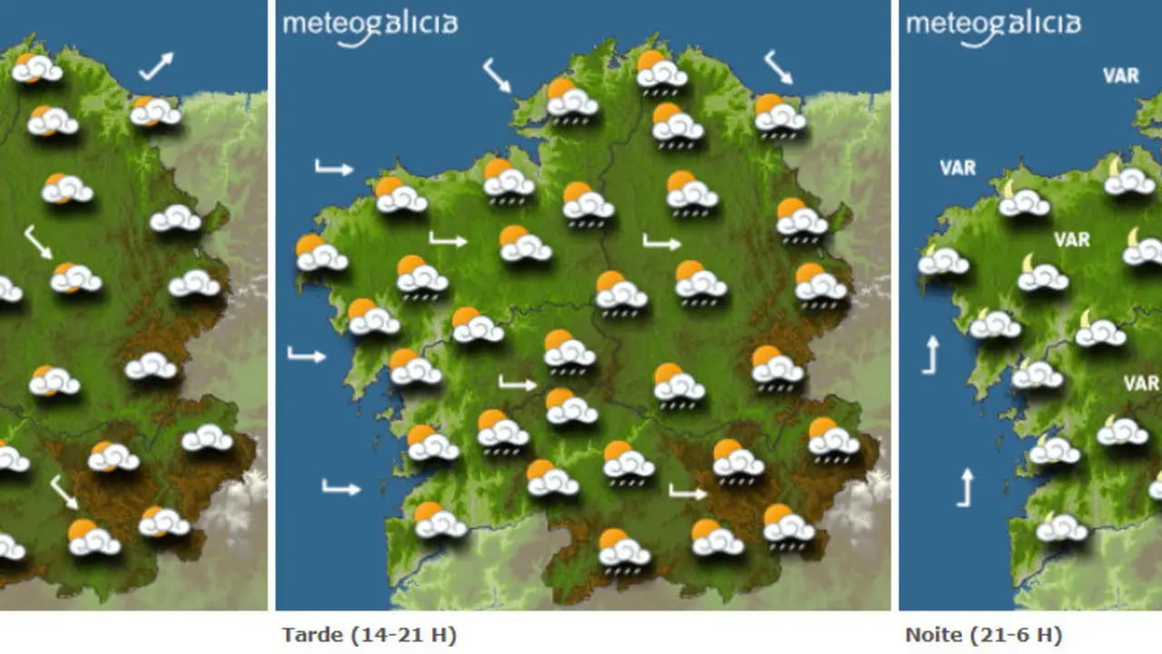 Mapa de la previsión del tiempo para este domingo en Galicia.METEOGALICIA