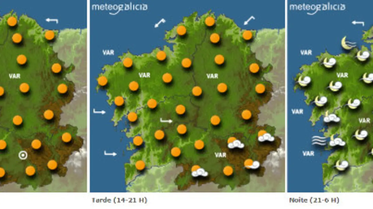 Mapa da previsión do tempo para este martes en Galicia.METEOGALICIA