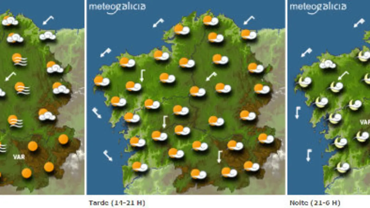 Mapa da previsión do tempo para este sábado en Galicia.METEOGALICIA