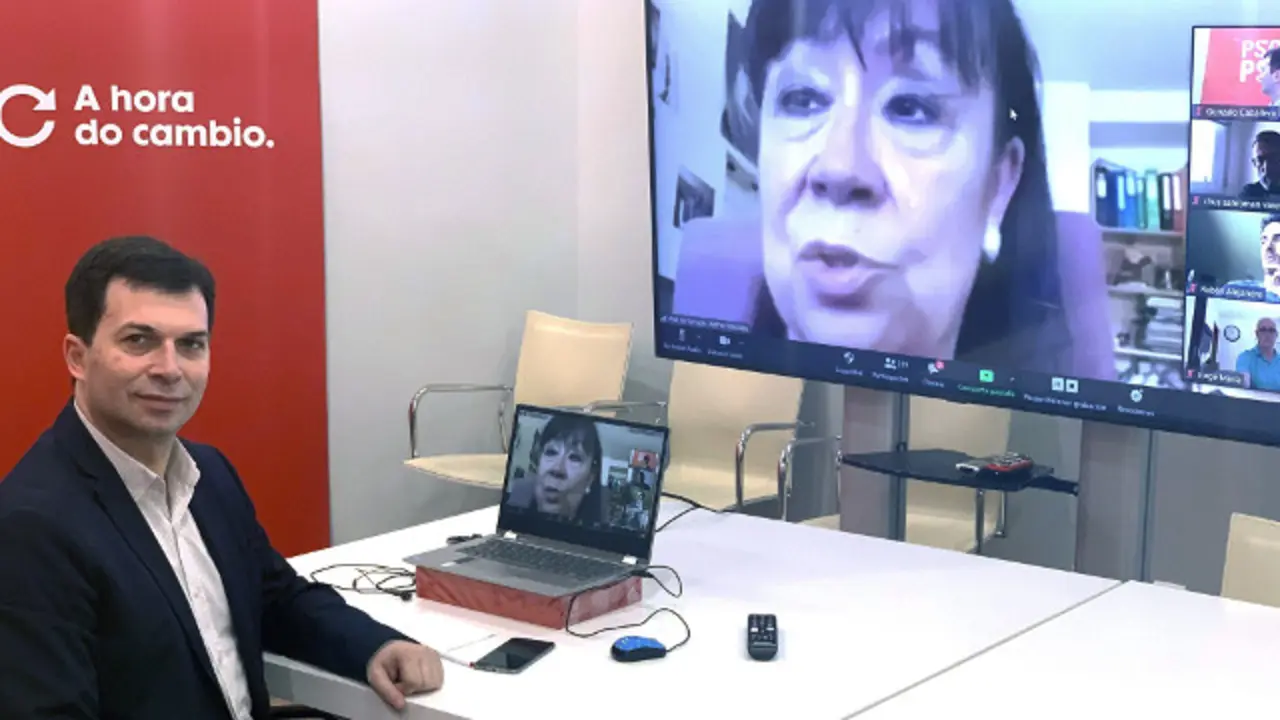 Gonzalo Caballero e Narbona, na reunión telemática deste domingo con militantes de la formación. PSOE