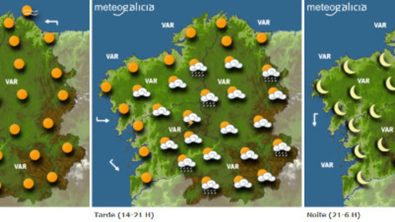 Mapa de la previsión del tiempo para este jueves.METEOGALICIA