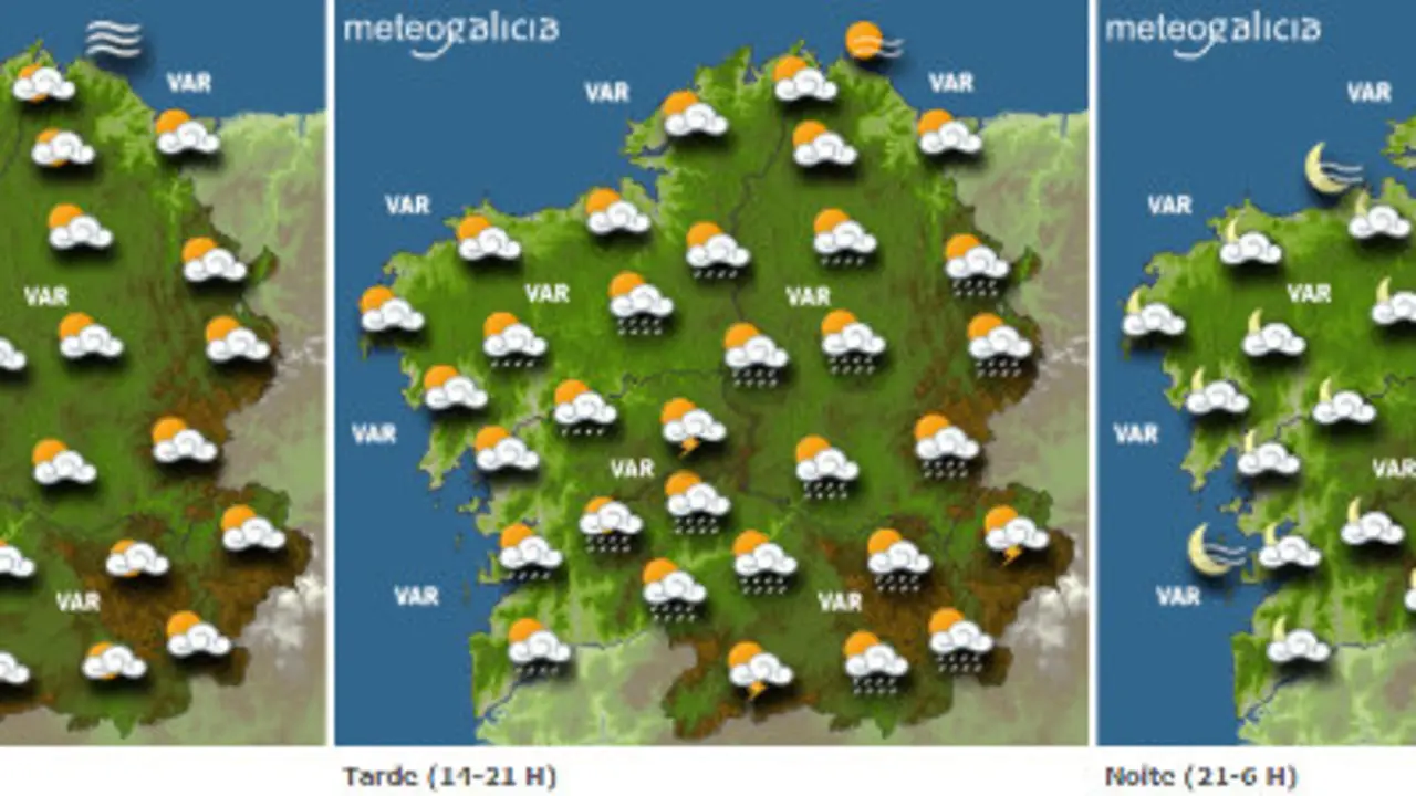Mapa da previsión do tempo para este domingo en Galicia.METEOGALICIA