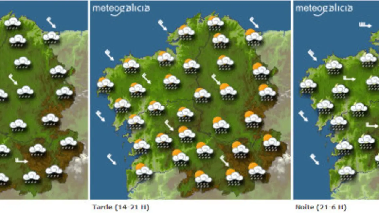 Mapa da previsión de tempo para este xoves en Galicia.METEOGALICIA