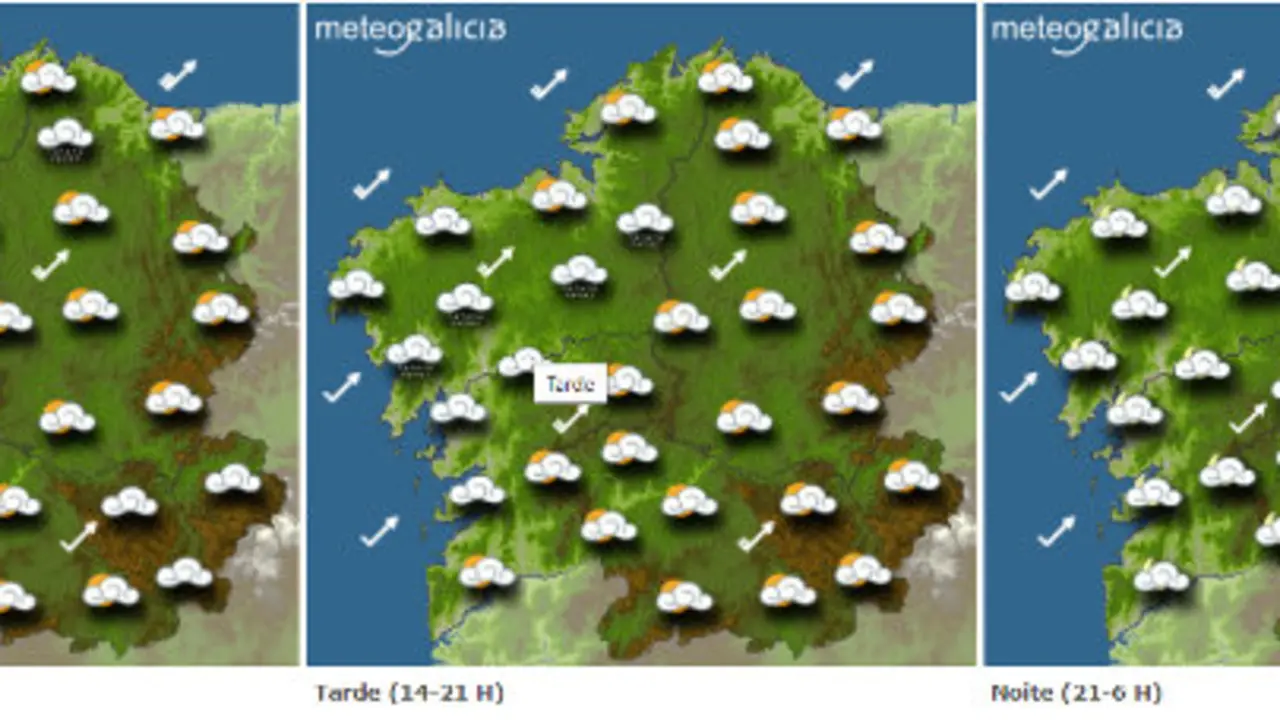 Mapa de la previsión del tiempo para este sábado en Galicia.METEOGALICIA