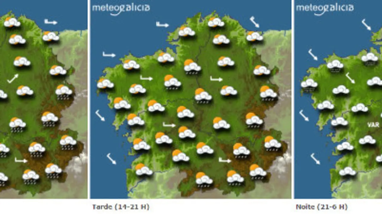 Mapa da previsión do tempo para este martes en Galicia.METEOGALICIA