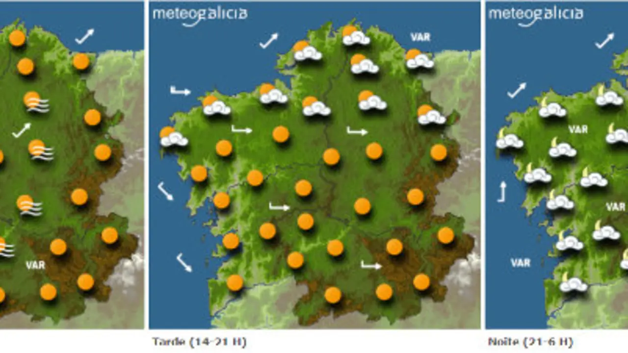 Mapa das previsións do tempo para este venres en Galicia.METEOGALICIA
