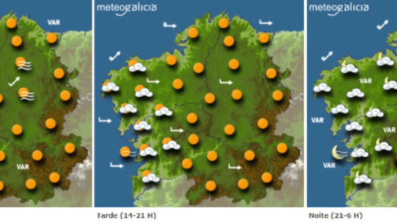 Mapa da previsión meteorolóxica para este sábado en Galicia.METEOGALICIA