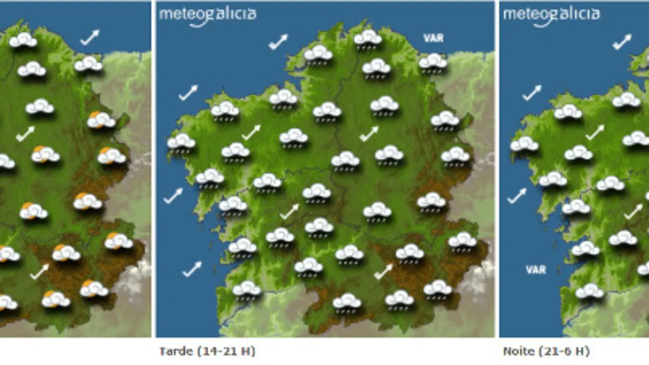 Mapa da previsión do tempo para este venres en Galicia.METEOGALICIA