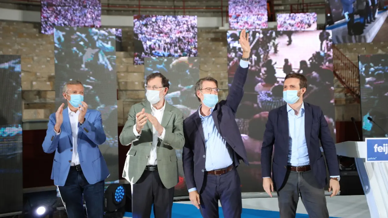 Rueda, Rajoy, Feijóo y Casado en Pontevedra. EUROPA PRESS