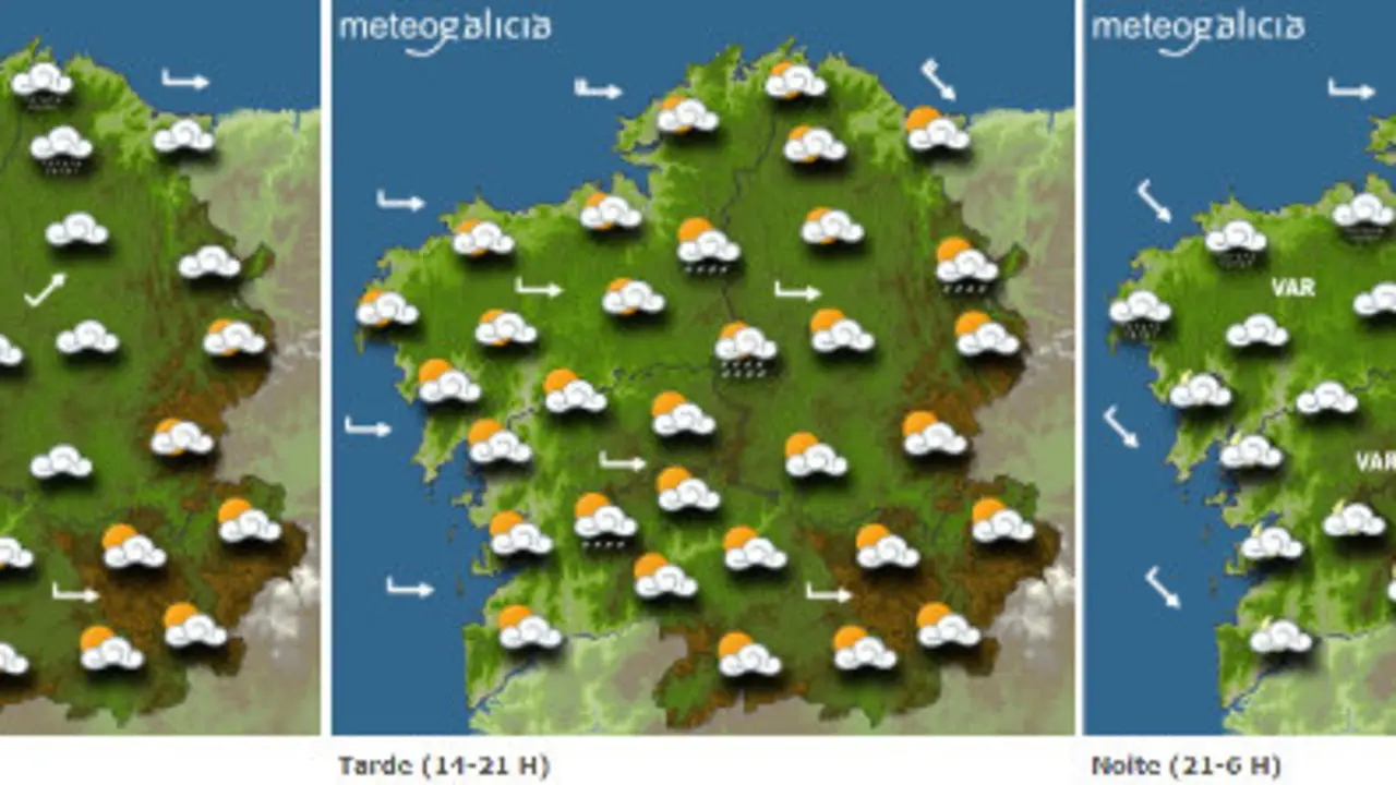 Mapa da previsión do tempo para este mércores en Galicia.METEOGALICIA