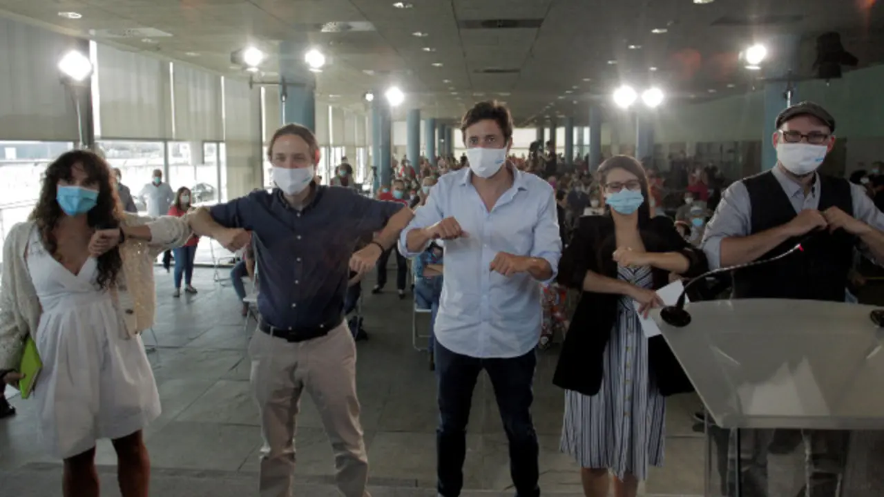 Pablo Iglesias y Gómez Reino compartieron mitin con Luca Chao, Inés Cebreiro y Martiño Noriega. CABALAR (Efe)