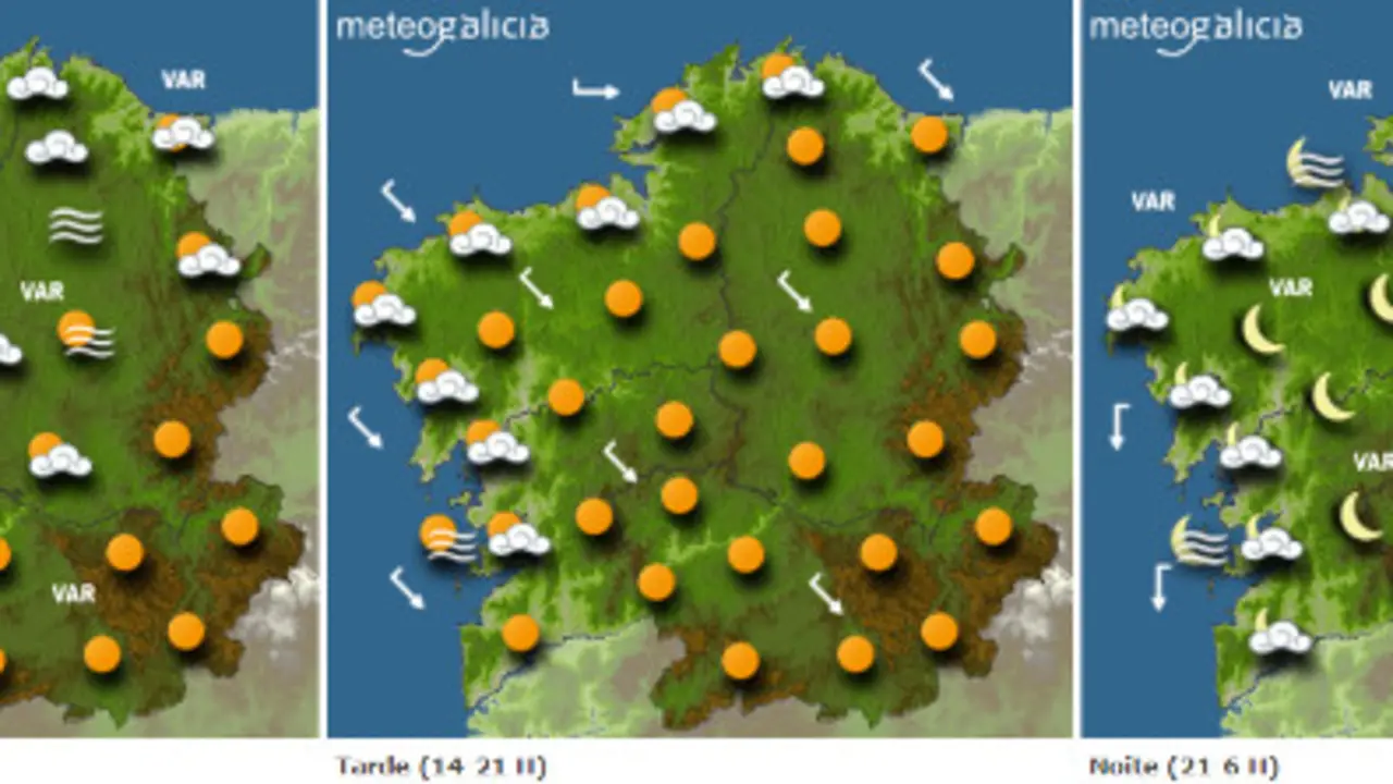 Mapa de la previsi&oacute;n del tiempo en Galicia para este domingo.METEOGALICIA
