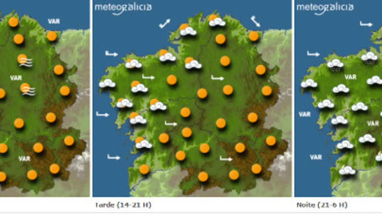 Mapa de la privisión del tiempo para este lunes.METEOGALICIA