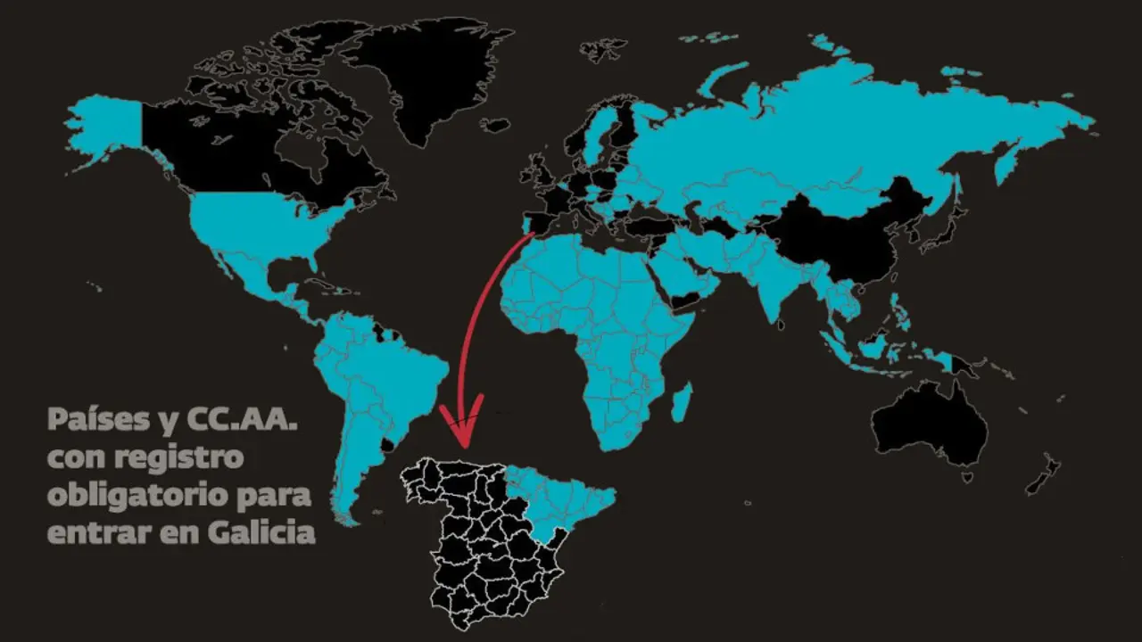Países e CC AA con rexistro obrigatorio para entrar en Galicia