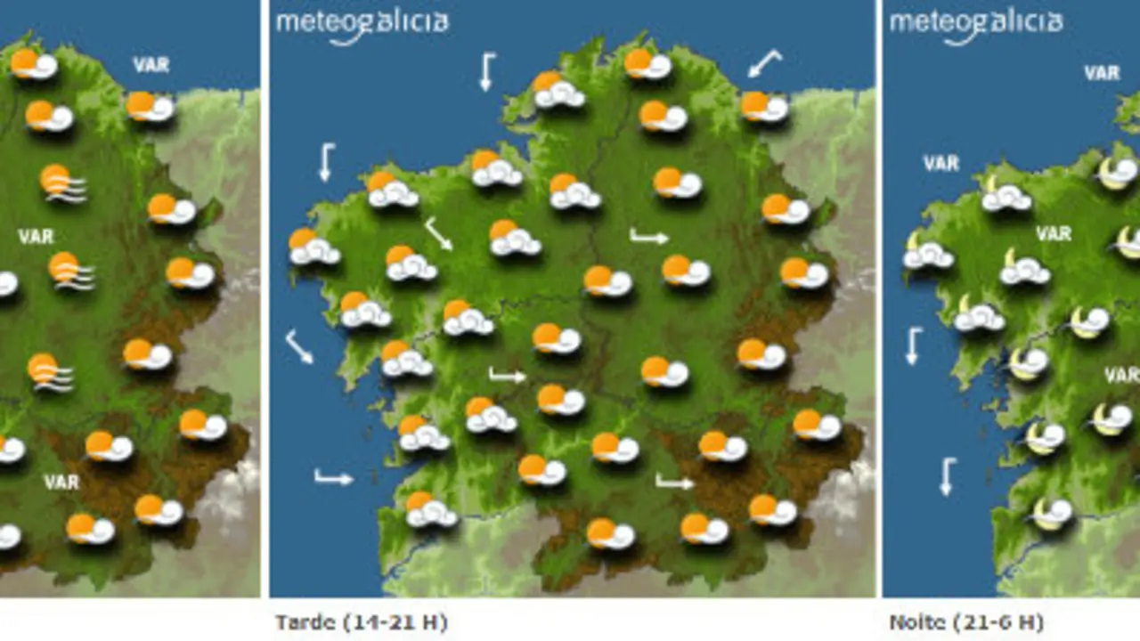 Mapa de la preivisión del tiempo para este lunes en Galicia.METEOGALICIA