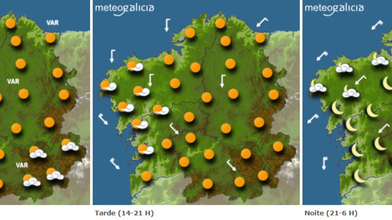 Mapa de la previsión del tiempo para este martes.METEOGALICIA