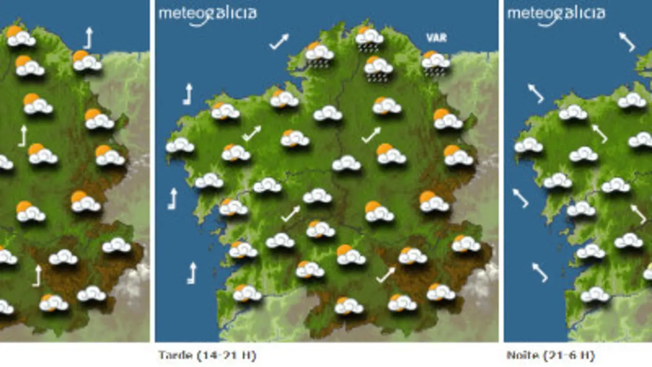 Mapa de la previsión del tiempo de Galicia para este martes.METEOGALCIA