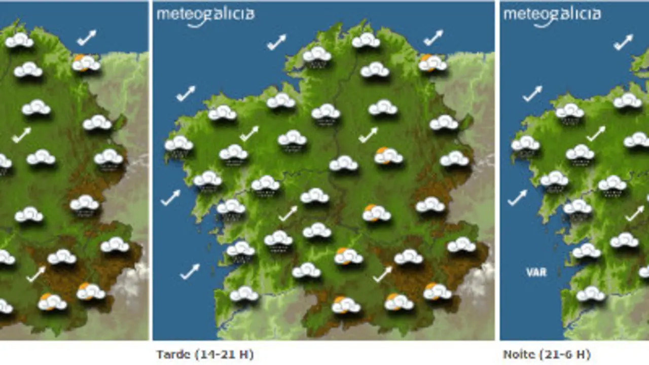 Mapa de la previsión del tiempo para este martes en Galicia.METEOGALICIA
