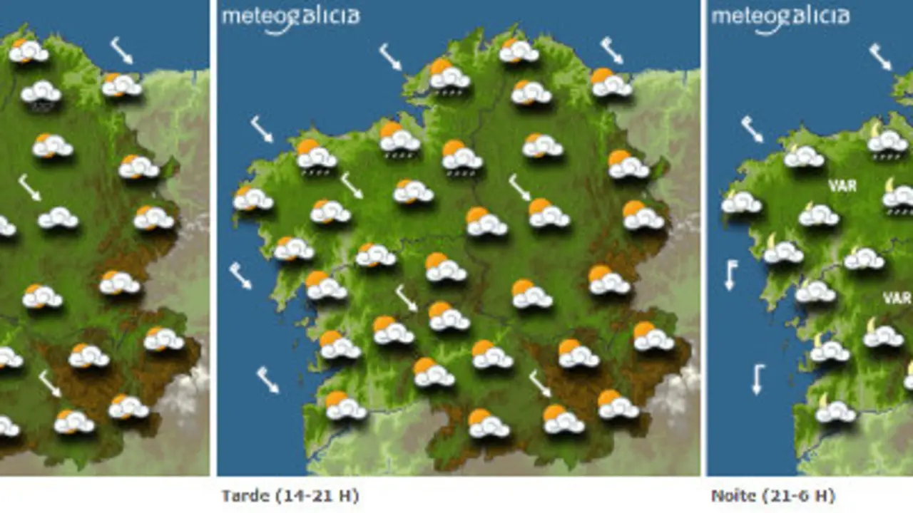 Mapa de la previsión del tiempo para este martes en Galicia.METEOGALICIA