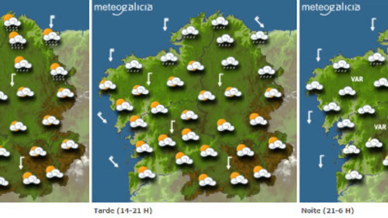 Mapa da previsión do tempo para este mércores en Galicia.METEOGALICIA