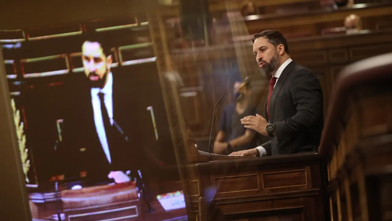 Abascal, durante eld ebate de la moción de censura presentada por Vox.  EUROPA PRESS