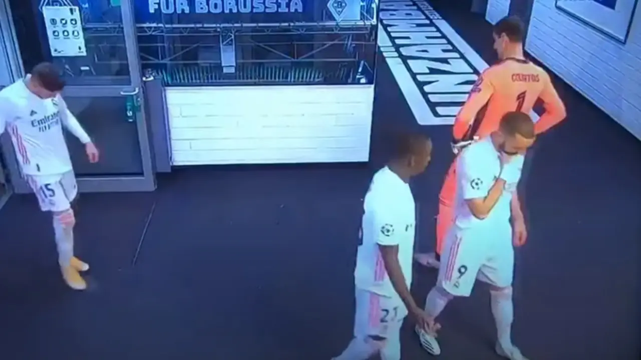 Rajada de Benzema contra Vinicius en una charla con Mendy. TELEFOOT